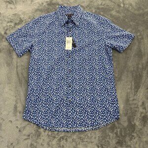 Michael Kors Slim Fit Short Sleeve Shirt in Blue/White Floral Print